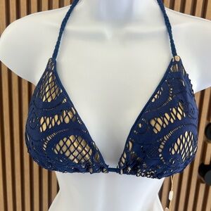 Luli Fama Blue Mesh Triangle Bikini Top